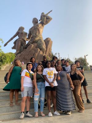 PSA students in Dakar, Senegal standing in front of African Renaissance Monument
