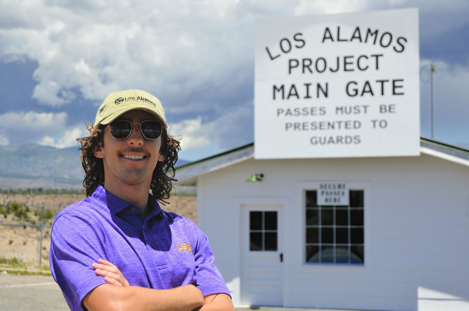 Courville at Los Alamos main gate re-creation